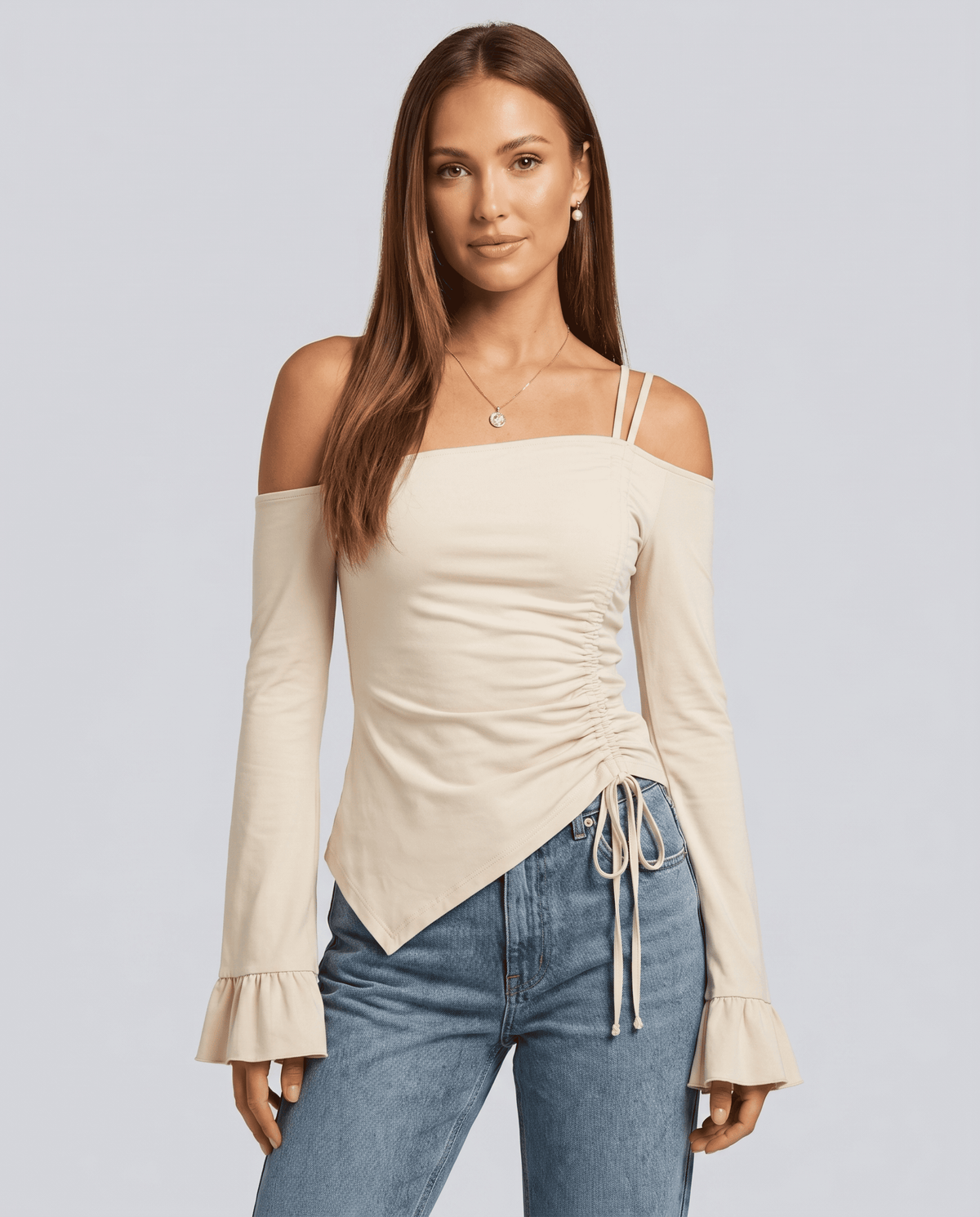 Women's Off-Shoulder Flare Sleeve Drawstring Top | XS–L | 2 Colours