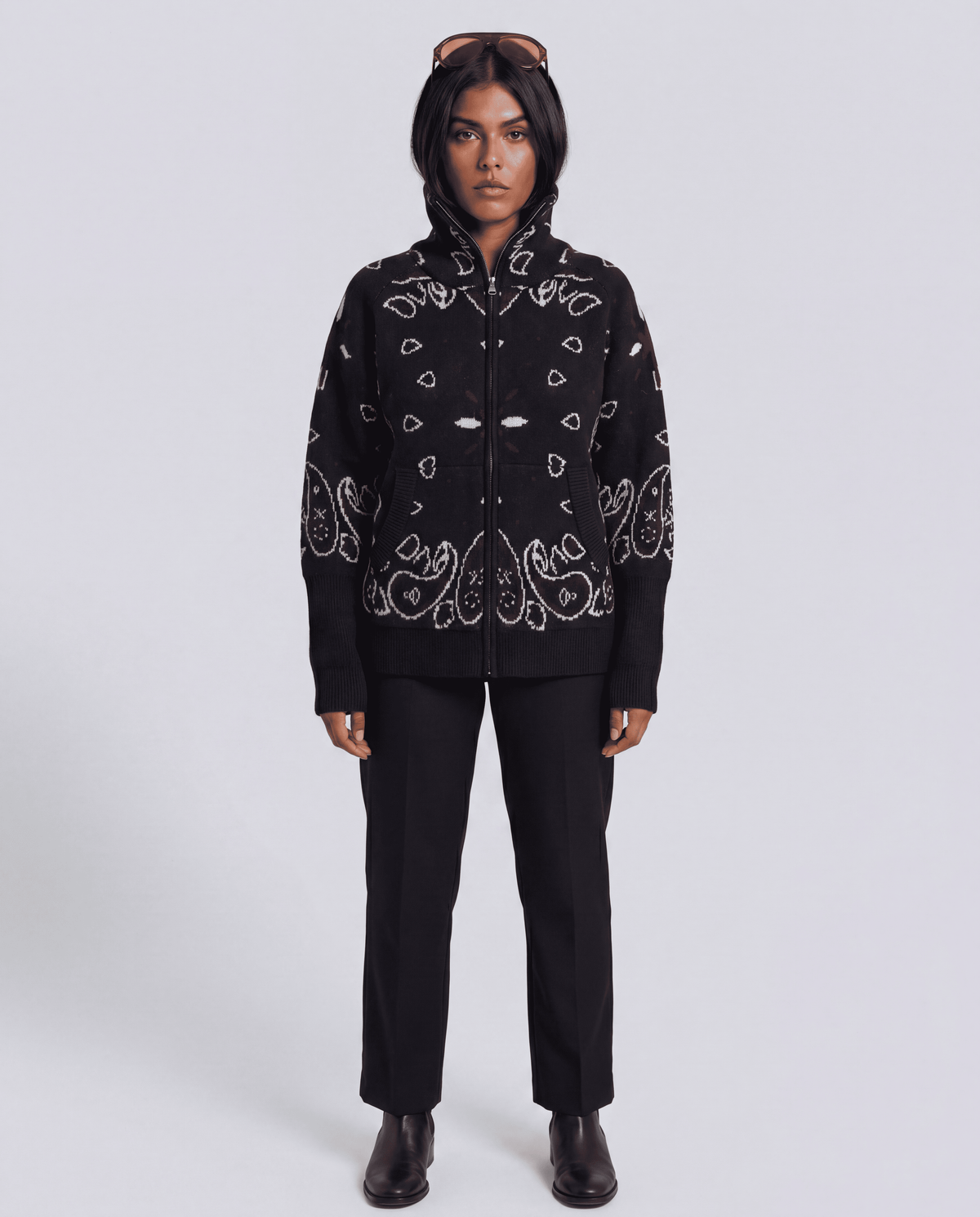 Women's Boho Jacquard Zip Stand Collar Cardigan | XS–L | 5 Colours