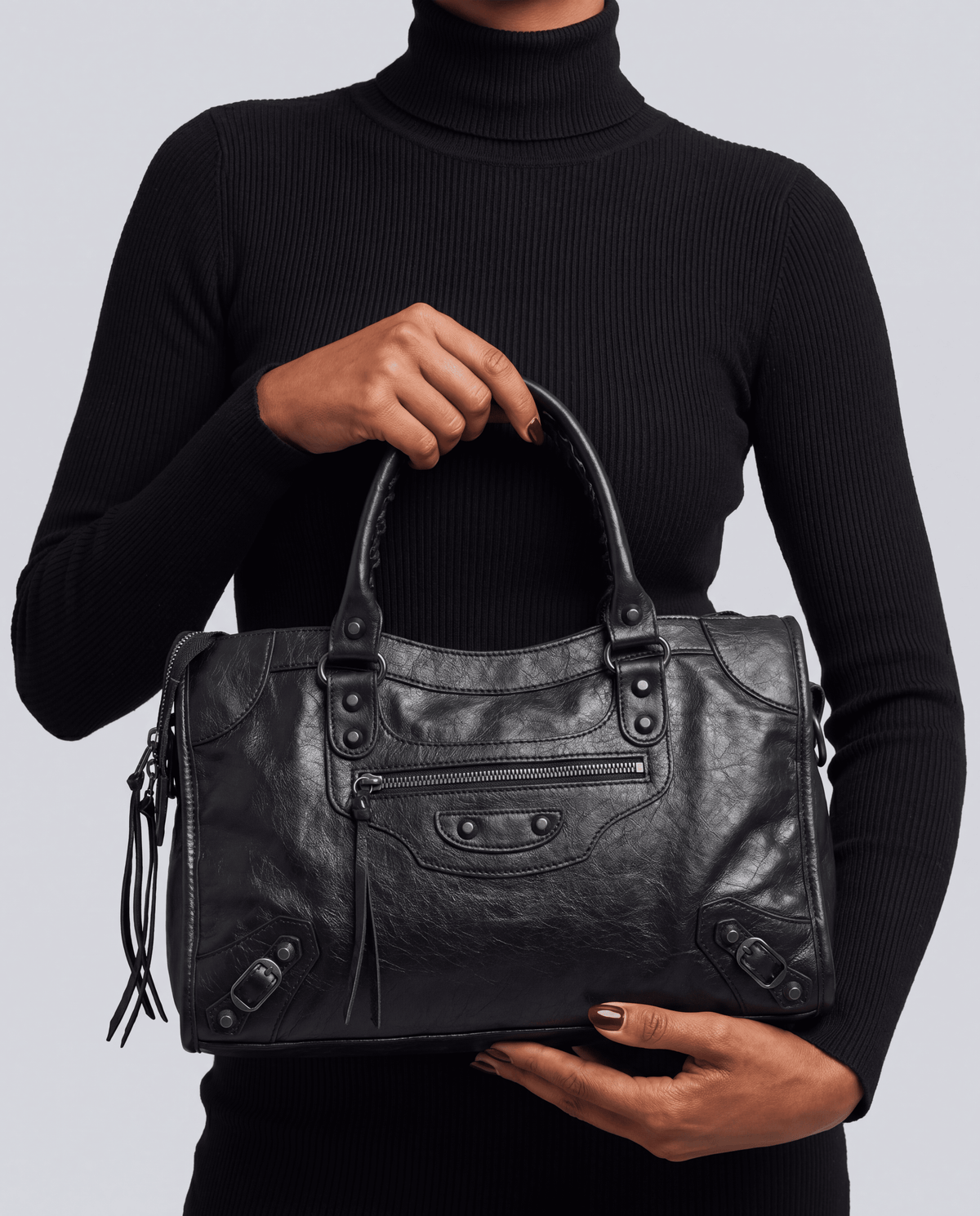 Women's Motorcycle Y2K PU Leather City Crossbody Bag | Black
