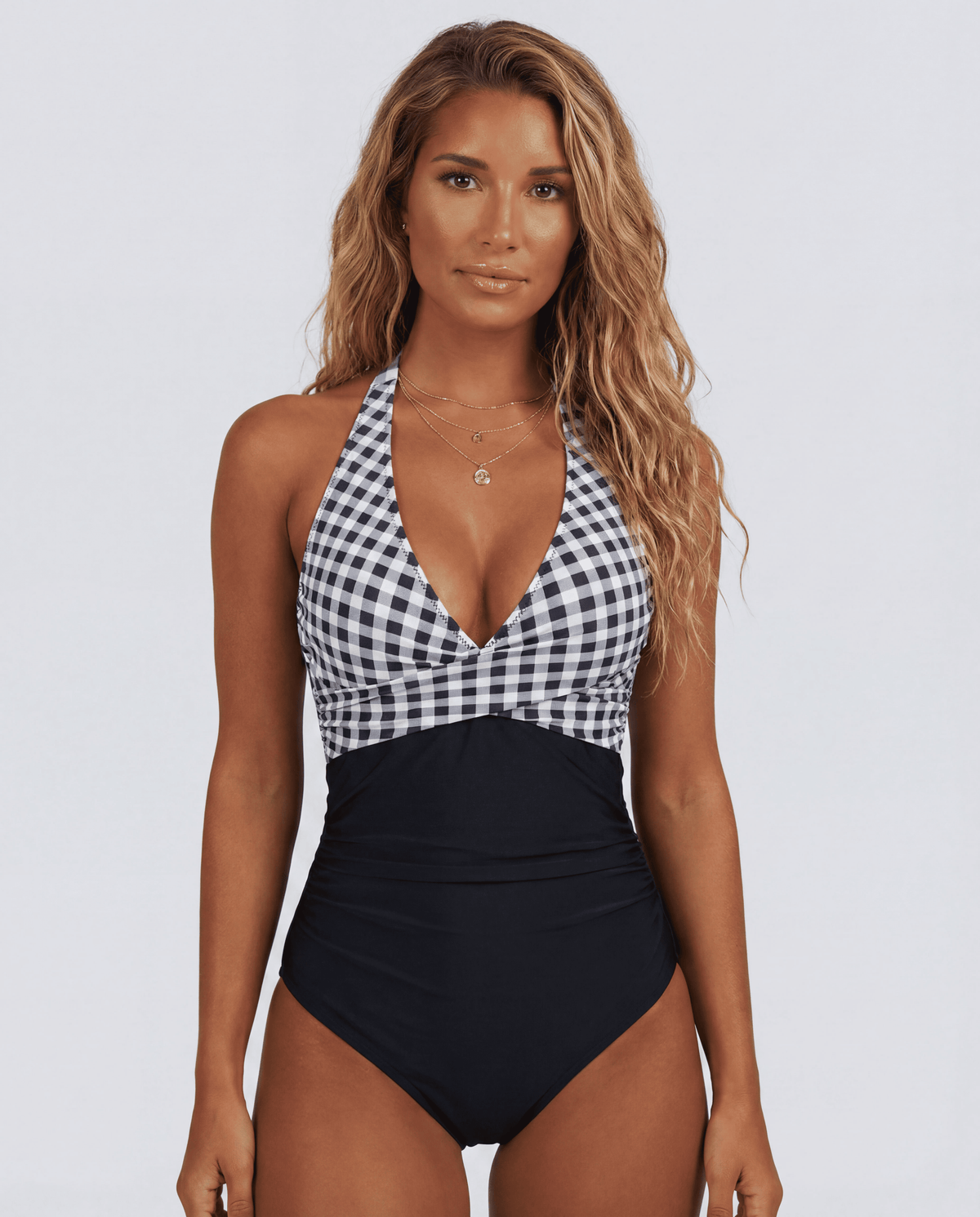 Women's Tummy Control Striped Halter One-Piece Swimsuit | S–XXL | 16 Colours