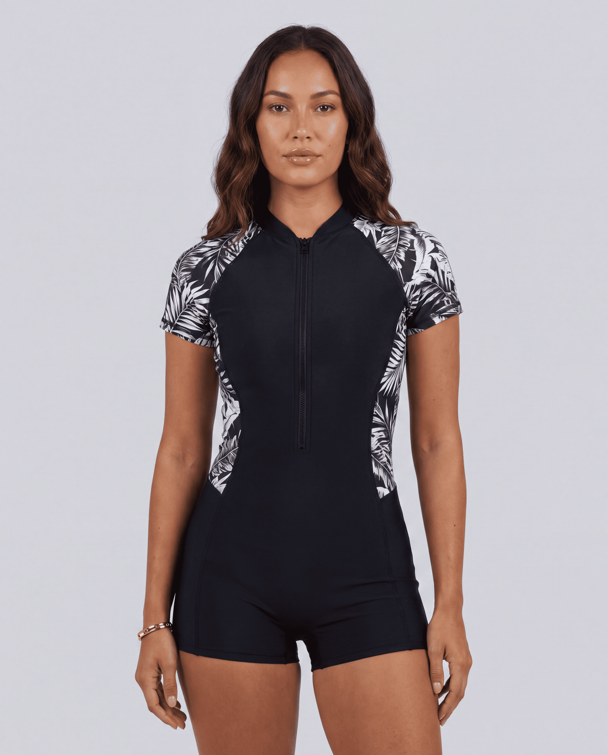 Women's Floral Short Sleeve Zip Front One-Piece Swimsuit | M–XXXL | 8 Prints