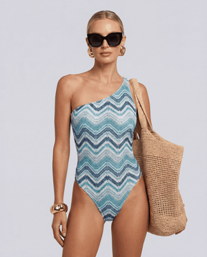 Blue Chevron — One Shoulder One-Piece Swimsuit
