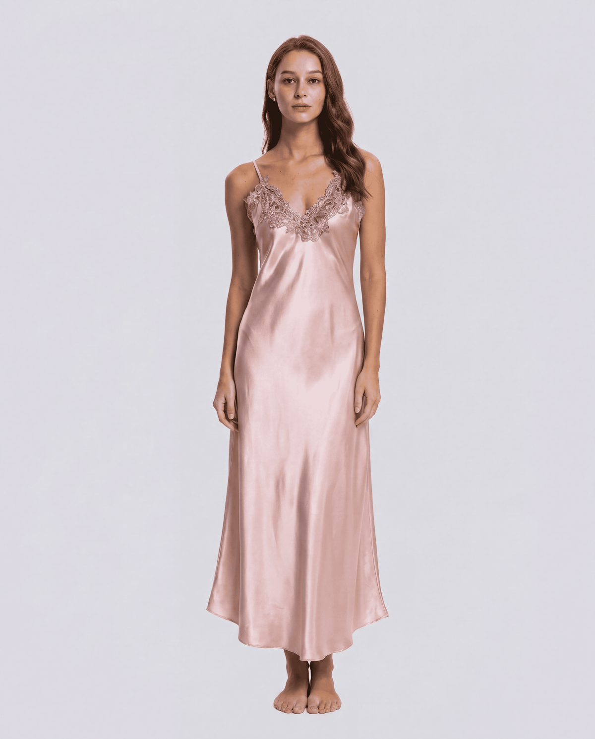 Women's Lace Satin Long Chemise Nightgown | M–4XL | 4 Colours
