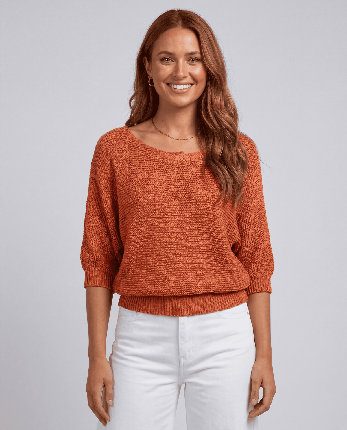 Women's 3/4 Sleeve O-Neck Loose Knit Top | S–5XL | 13 Colours