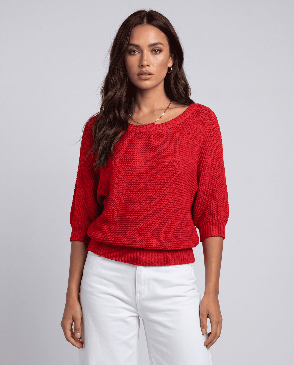 Women's 3/4 Sleeve O-Neck Loose Knit Top | S–5XL | 13 Colours