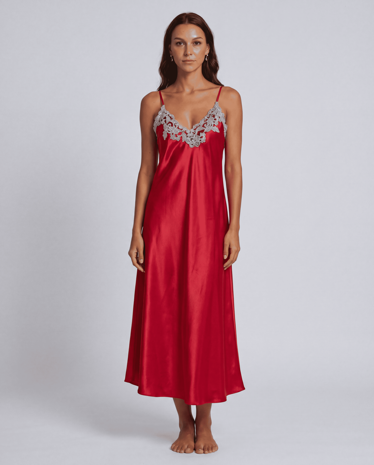 Women's Lace Satin Long Chemise Nightgown | M–4XL | 4 Colours
