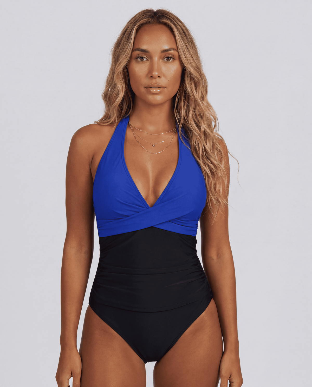 Women's Tummy Control Striped Halter One-Piece Swimsuit | S–XXL | 16 Colours