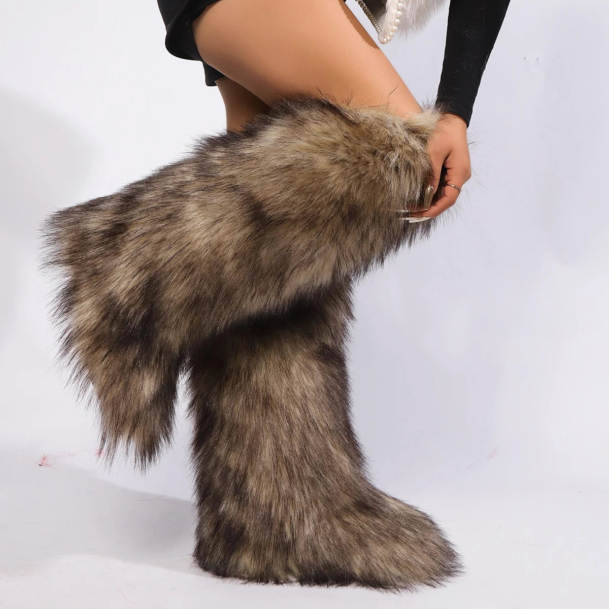 Wolf Grey Women's Over-The-Knee Fur Trim Snow Boots