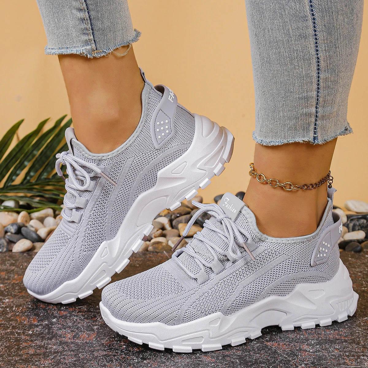 Grey Women's Mesh Breathable Dad Casual Sports Shoes