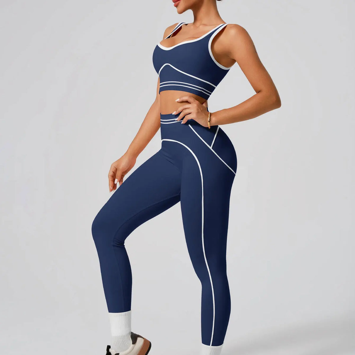 Navy Women's Seamless Yoga Set Sports Bra and Leggings