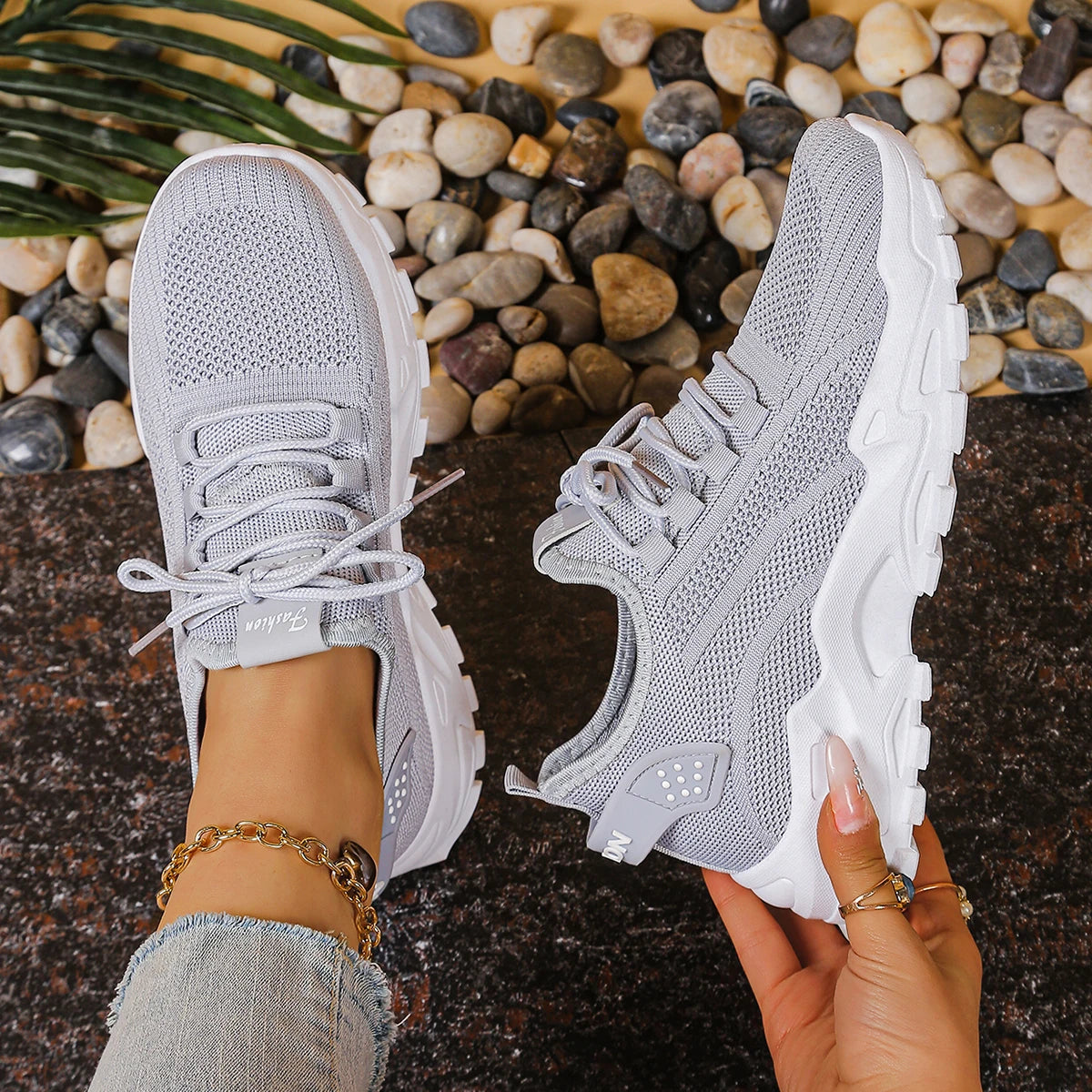 Grey Women's Mesh Breathable Soft Sole Sports Shoes
