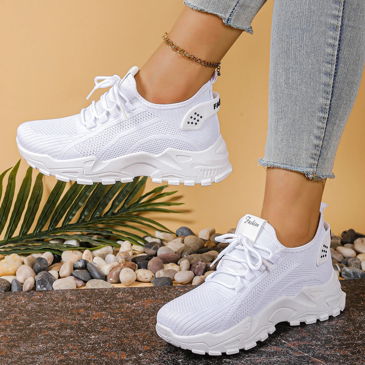 White Women's Mesh Breathable Dad Casual Sports Shoes