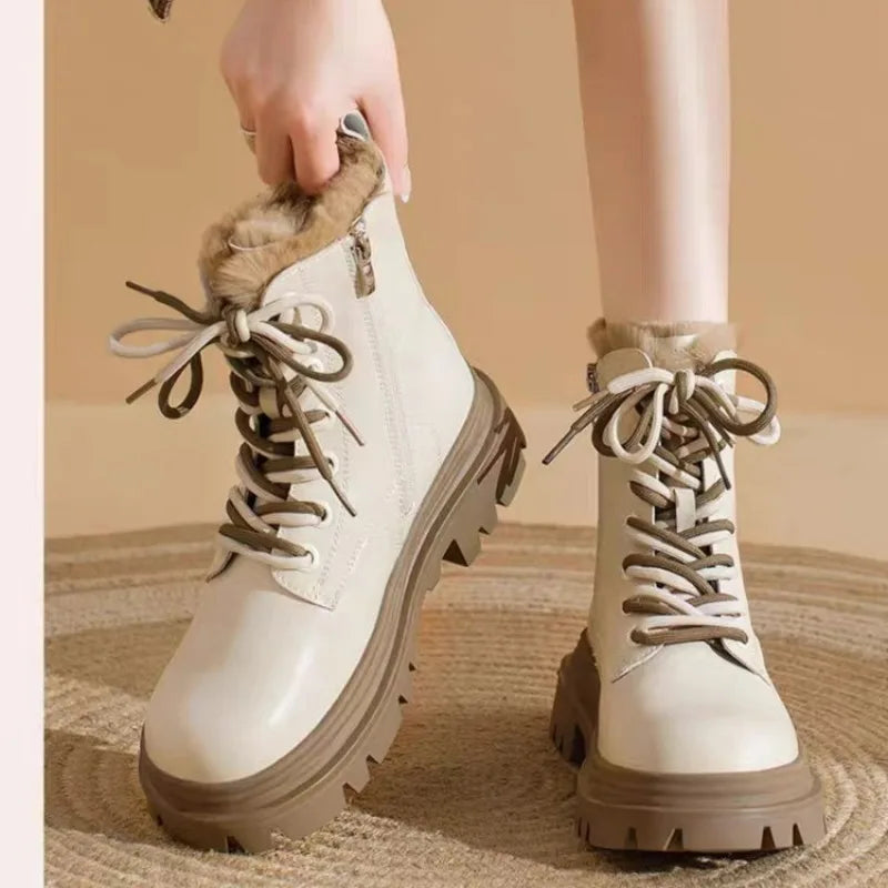 Beige Women's Plush Thick Anti-Slip Short Snow Boots