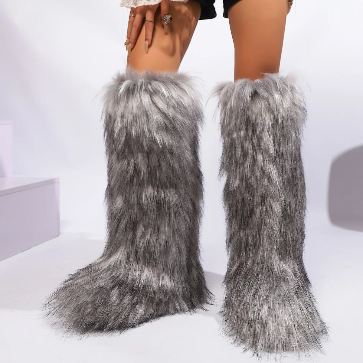 Style F Women's Over-The-Knee Fur Trim Snow Boots